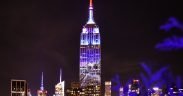 The Empire State building is lit up red, white and blue for election day in November 2016.