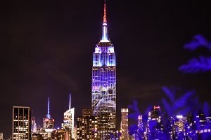 The Empire State building is lit up red, white and blue for election day in November 2016.