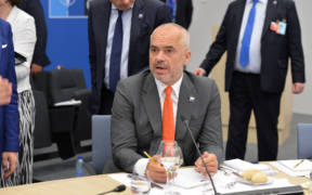 Albanian Prime Minsiter Edi Rama at a NATO meeting in Brussels. Date: May 25, 2017.