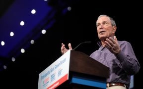 Former Mayor Michael Bloomberg speaking with attendees at the Presidential Gun Sense Forum hosted by Everytown for Gun Safety and Moms Demand Action at the Iowa Events Center in Des Moines, Iowa.