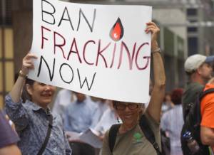 July 2011 anti-fracking protest in NYC. A fracking ban was passed in New York and now Michigan and Florida are in a battle to do the same.