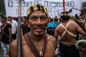 “We are Waorani and we have always lived in the Amazon rainforest. For thousands of years we have defended our territory from trespassers. Now we are fighting with our words and papers. We never knew the government wanted to extract oil from our lands. We, Pikenanis, are never going to sell our territory to the oil companies. We want to live well in our territory.” – Memo Yahuiga Ahua Api, Pekinani (traditional leader) (Photo credit: Amazon Frontlines)