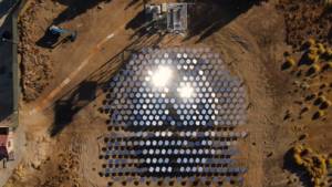 Overhead photo of Heliogen's mirrored solar energy project which recently announced a major solar energy breakthrough.