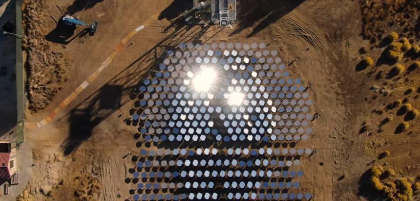 Overhead photo of Heliogen's mirrored solar energy project which recently announced a major solar energy breakthrough.