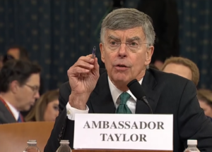 Ambassador William Taylor testifies in the first day of public impeachment hearings on Wednesday. (Photo: YouTube)