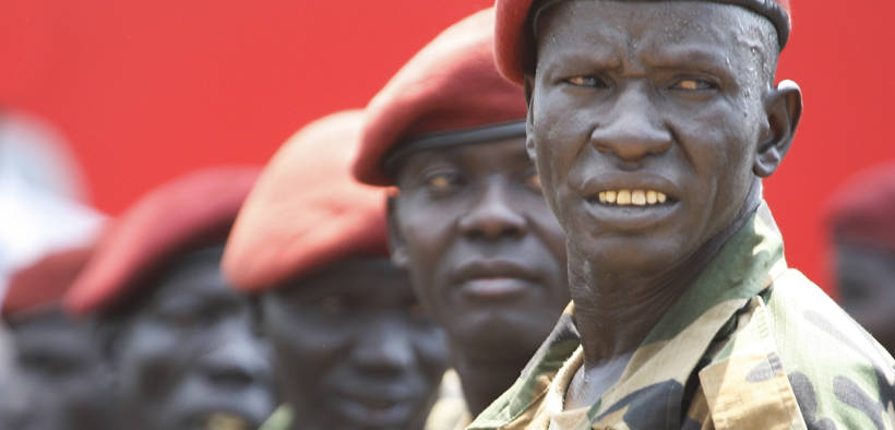 South Sudan's presidential guard wait the arrival of foreign dignitaries in 2011 invited to participate in the country's official independence celebrations in the capital city of Juba.