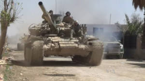 Syrian Army tanks advance during Operation Damascus Steel in March 2018