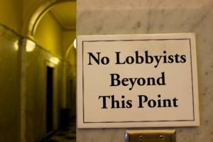 No lobbyists beyond this point, sign at the Maryland State House.