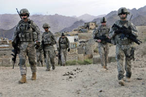 U.S. Soldiers depart Forward Operating Base Baylough, Afghanistan, June 16, 2010, to conduct a patrol. The Soldiers are from 1st Platoon, Delta Company, 1st Battalion, 4th Infantry Regiment. (DoD photo by Staff Sgt. William Tremblay, U.S. Army/Released)