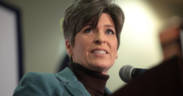 U.S. Senator Joni Ernst speaking with supporters at a campaign rally for U.S. Senator Marco Rubio at the Forte Banquet Center in Des Moines, Iowa.