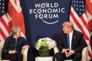 President Donald Trump meeting with U.K. Prime Minister Theresa May at the World Economic Forum in Davos, Switzerland. Date: January 25, 2018. (Photo: Shealah Craighead, Wite House)