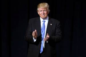 Donald Trump speaking to supporters at an immigration policy speech at the Phoenix Convention Center in Phoenix, Arizona.