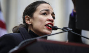 Alexandria Ocasio-Cortez speaking at the Women's March in NYC, 2019.