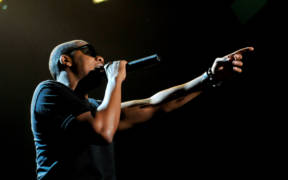 Rap artist and entertainer Jay-Z performs on stage at the Bryce Jordan Center in front of a sell-out crowd on Friday, Oct. 9, 2009.