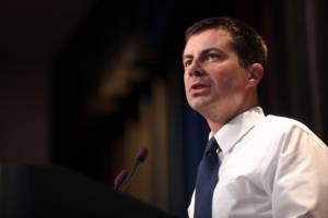 Mayor Pete Buttigieg speaking with attendees at the 2019 Iowa Federation of Labor Convention hosted by the AFL-CIO at the Prairie Meadows Hotel in Altoona, Iowa.