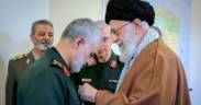 Qasem Soleimani receiving the Zolfaghar Order from Iran's Ayatollah Ali Khamenei.