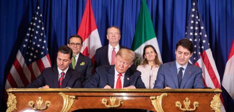 November 30, 2018 President Donald Trump and Mexican President Enrique Peña Nieto and Canadian Prime Minister Justin Trudeau in Buenos Aires, Argentina (Buenos Aires) signs agreement. (Official White House Photo by Shealah Craighead)