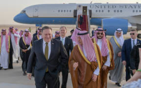 Secretary Pompeo is Greeted by Saudi Foreign Minister Adel al Jubeir Upon Arrival 41717772672