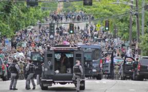 George Floyd protests in Seattle June 3 2020 police vehicles on Capitol Hill