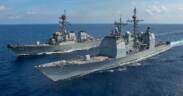 USS Bunker Hill CG 52 and USS Barry DDG 52 underway in the the South China Sea on 18 April 2020 200418 N IW125 2047